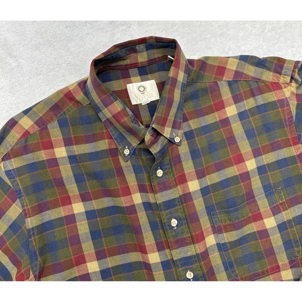 Viyella Long Sleeve Button Down Shirt Mens XLT Multi Plaid Wool Blend